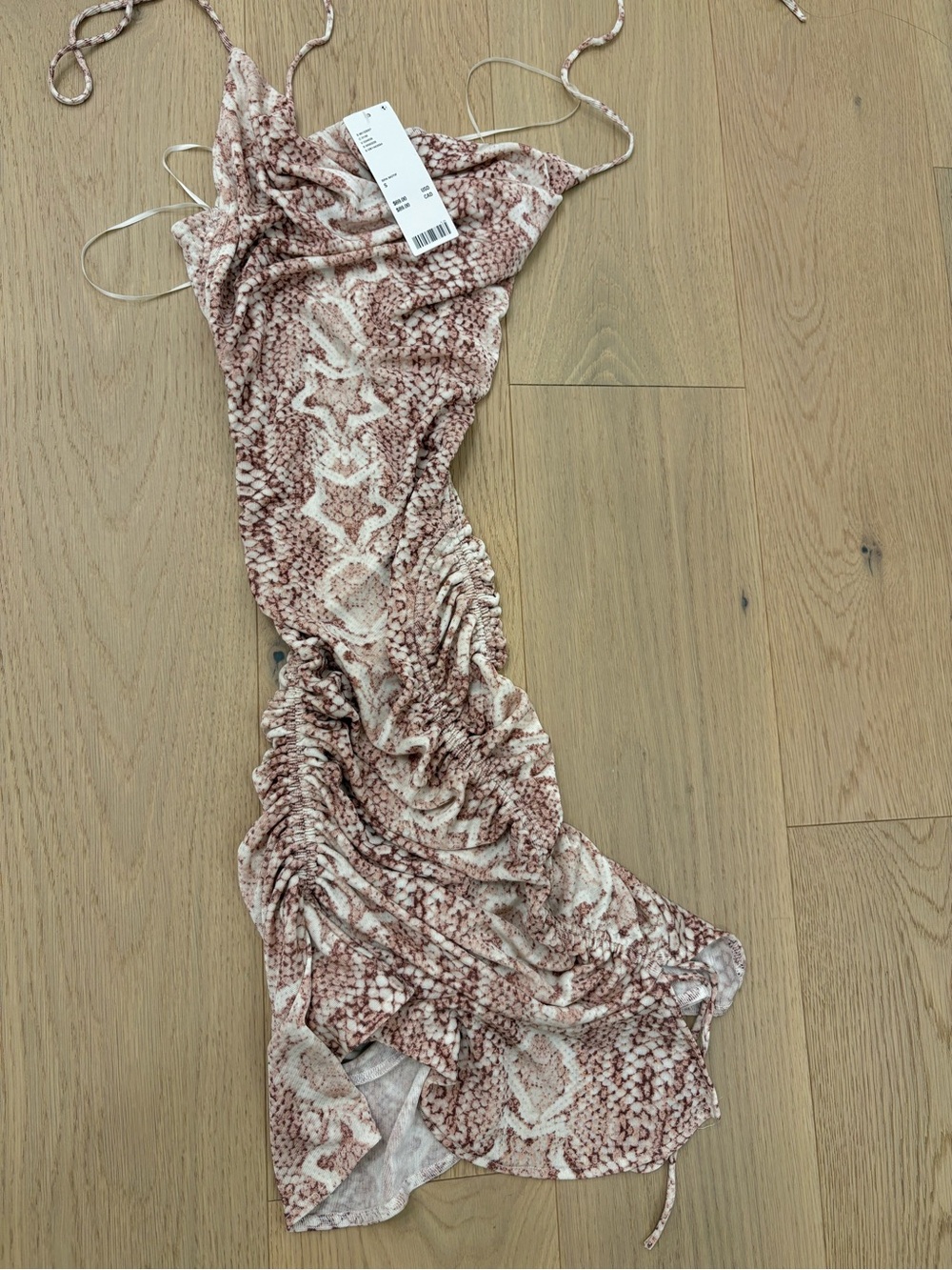 NWT Urban Outfitters Snake-Print Ruched Fitted dress (stretch)